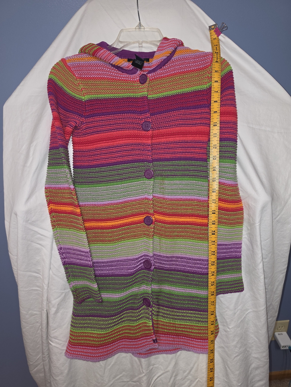 Striped Nautica Girls L 8-10 Hooded Button-Front Sweater - Multicolor